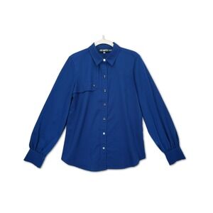 KARL LAGERFELD PARIS Button Front Polyester Blouse Blue Size Small #L3KA9622